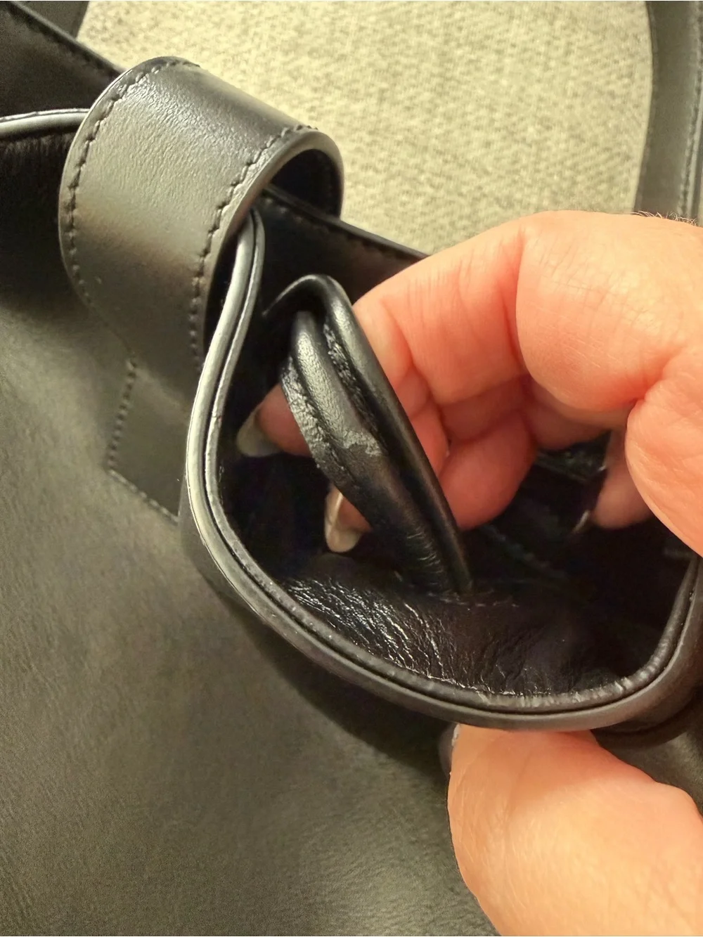 Black Leather Hug Bucket Tote Bag with Gold Hardware
